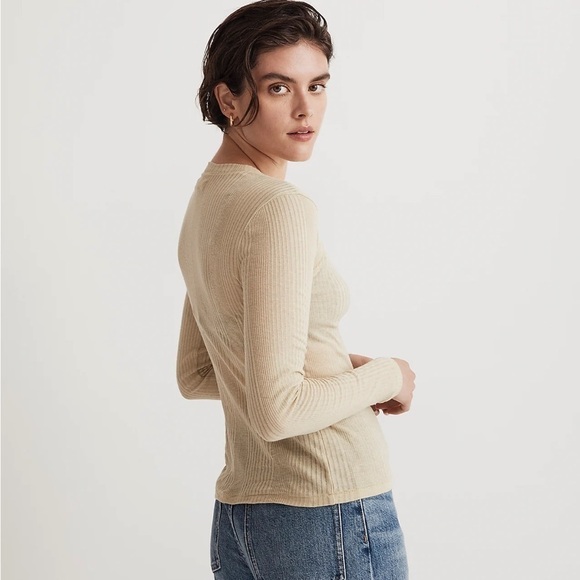 Madewell Variegated Ribbed Crewneck Long-Sleeve Tee pale lichen - Picture 3 of 8